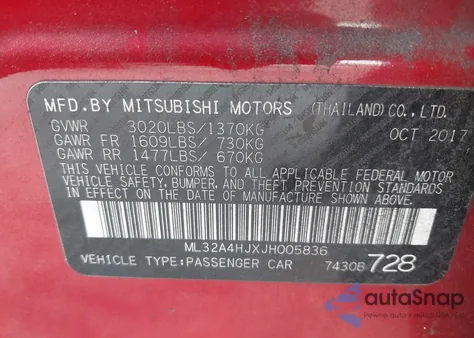 2018 Mitsubishi Mirage Se z USA, uszkodzony, nr VIN ML32A4HJXJH005836